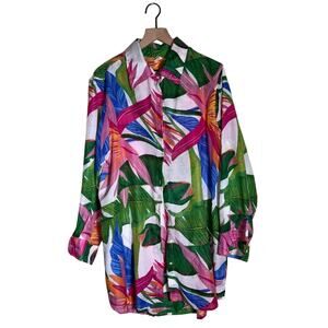 VIOLET SKY oversized tropical vacation resortwear comfy swimsuit shirt dress 3X
